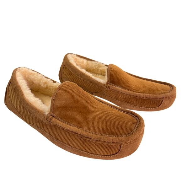 UGG Ascot Corduroy Ii Men\'s Slipper US 10 Chestnut Suede Trim Moccasin Shoes NEW main image 7